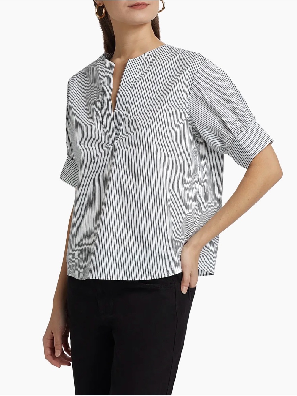 FRAME Striped split Neck organic cotton popover Top size XS (d4)